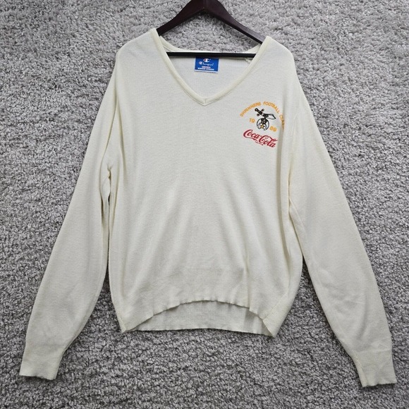 Vintage Champion Coca Cola Sweater Mens XL Cream USA Made Shrinners Football‎ - Picture 1 of 11